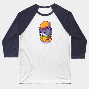 Cute Cat Burger Cartoon Baseball T-Shirt